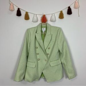 NWT House of Harlow 1960 Green White Tweed Double Breasted Blazer Size Medium